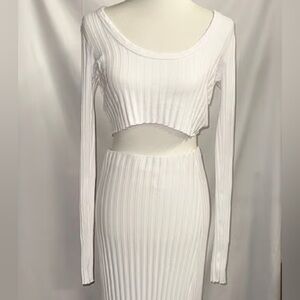 Cotton Citizen the Capri Crop Long Sleeve Ribbed Top WHITE Size L